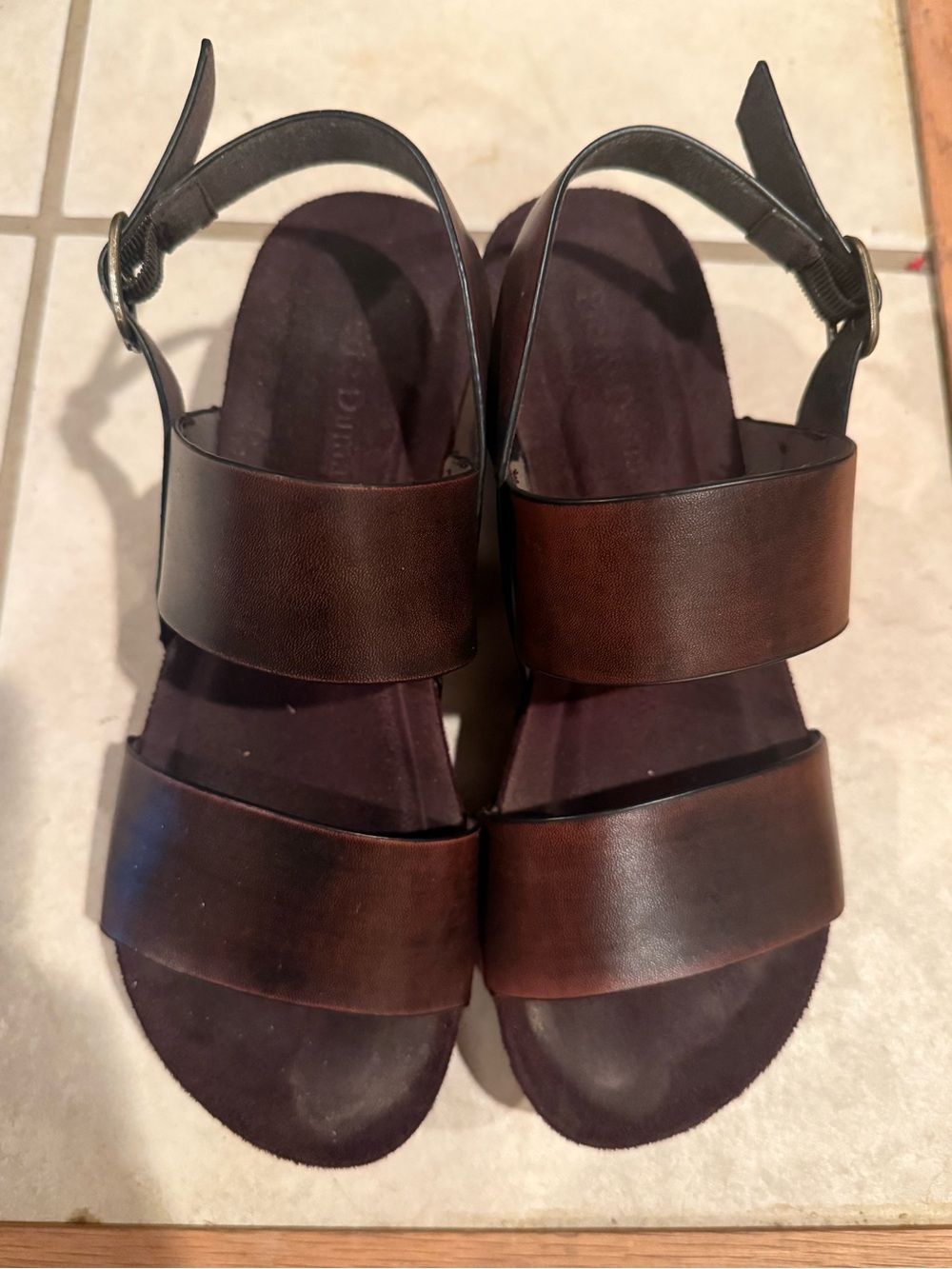 Pierre Dumas Brown Two-Strap Wedge Slingback Sandals
